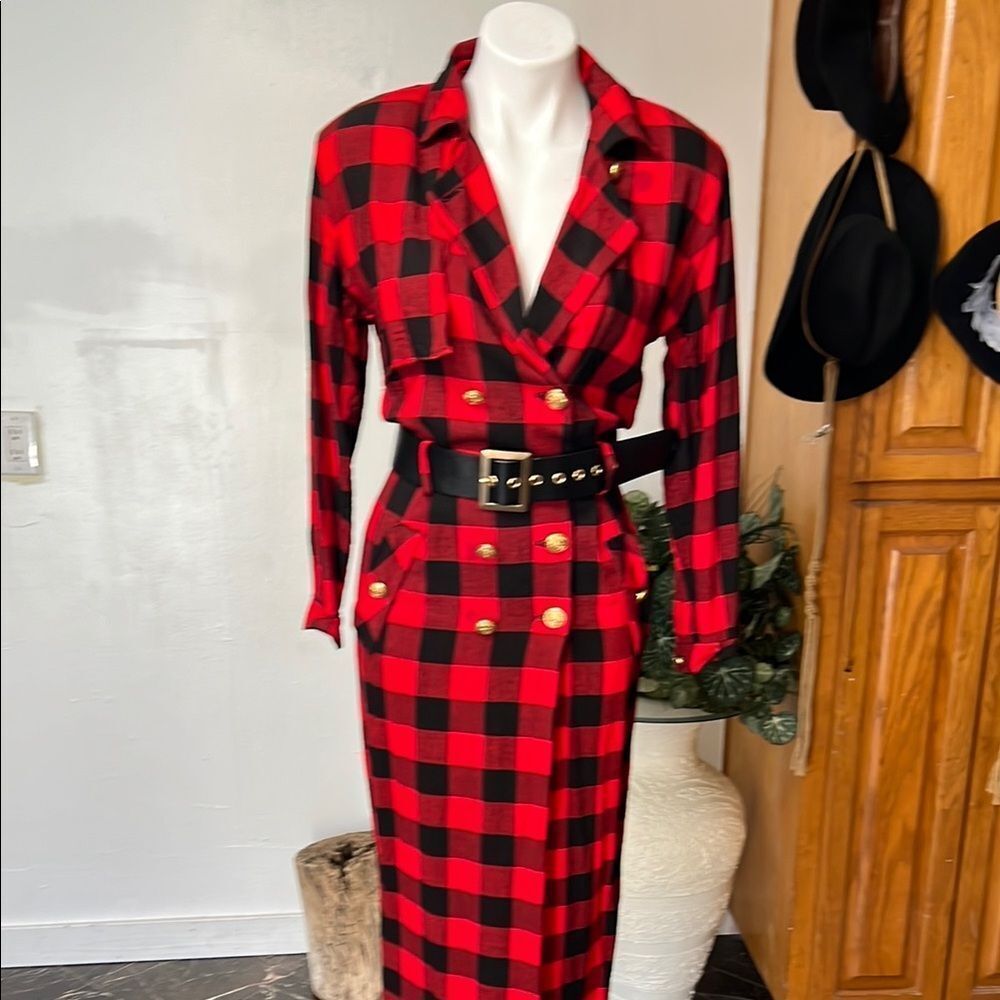 R.J. Steven by carol escritor vintage Plaid Red and Black Women's Dress - Picture 10 of 16